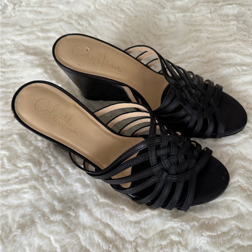 Cole Haan Black Woven Wedge Heels